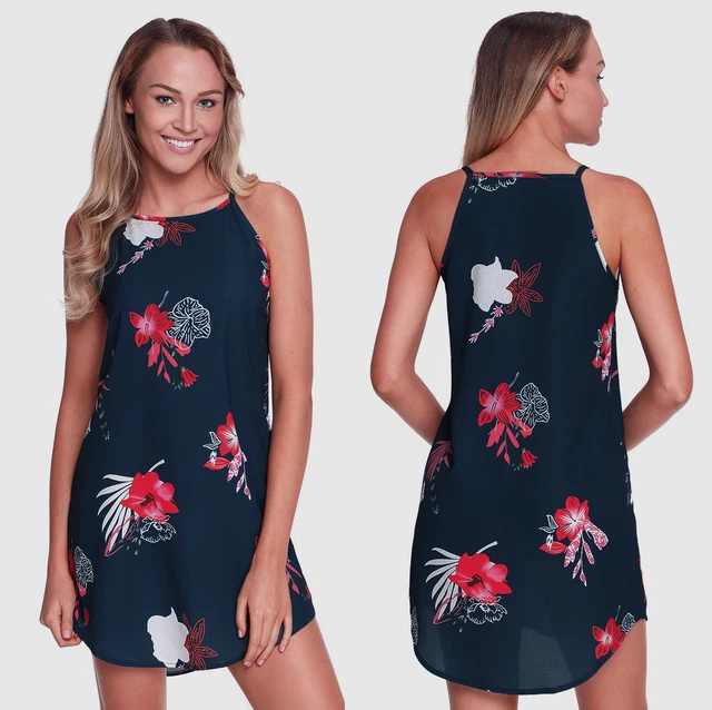 mini abito estivo vestito corto casual da spiaggia con stampa floreale pareo cop
