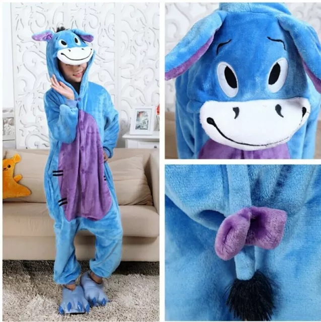 Unisex Adult Eeyore Donkey Pajamas Sleepwear Cosplay Costume Anime Jumpsuit &1