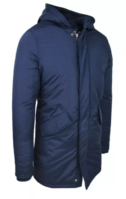 Giubbotto uomo Parka giacca cappotto blu scuro invernale trench con cappuccio
