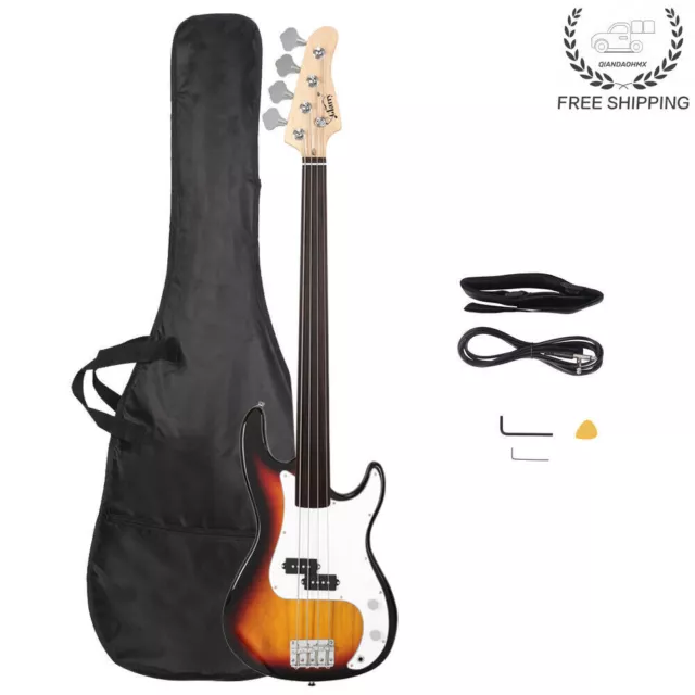 High-Grade Full Size 4 Strings Fretless Electric Bass Guitar Kit Sunset Color