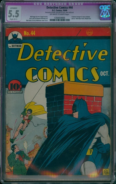 Detective Comics #44 Cgc 5.5 F- Slight Early Batman Dc 1940 Golden Age Scarce