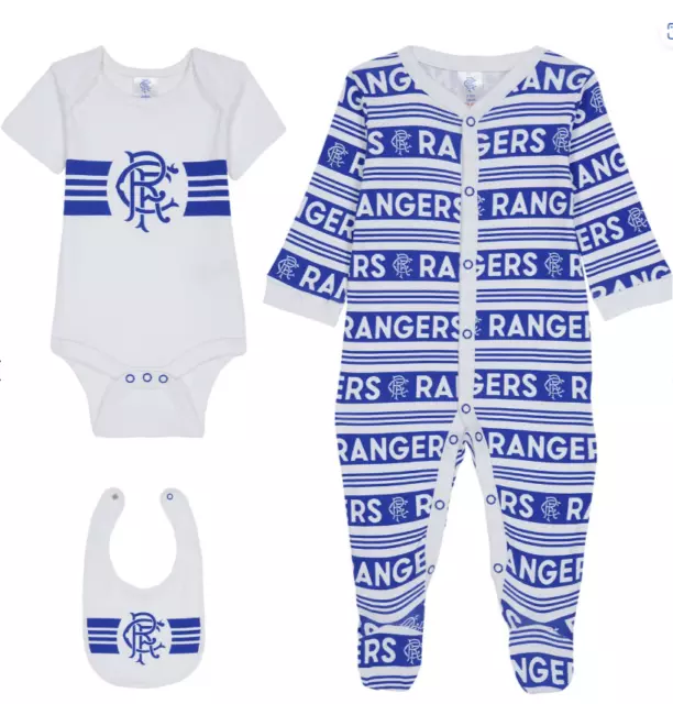 Official Glasgow Rangers FC 3pc Baby Set Grow, sleep suit Bib aged 6-9 months