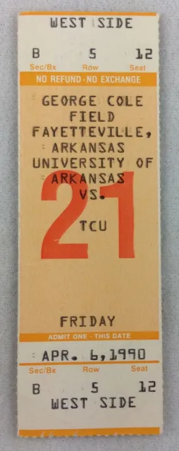1990 04/06 TCU at Arkansas Basketball Ticket Stub