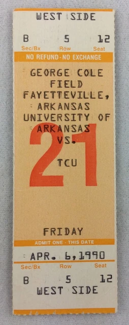 1990 04/06 TCU at Arkansas Basketball Ticket Stub