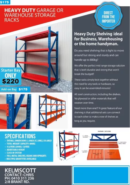 Quality All Steel Shelf Storage Shelving Workshop Shed 2.0m x 2.0m x 0.6m 800kgs 2