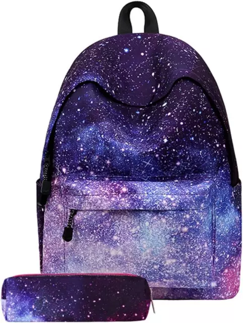 Unisex Galaxy Printed Canvas School Backpack Laptop Bag Starry Sky Sports Travel
