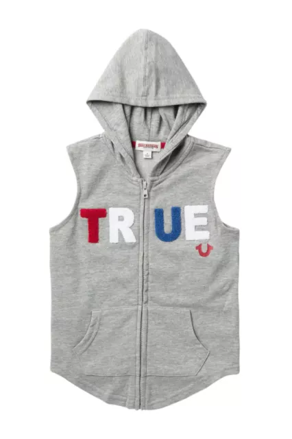 $69 True Religion Big Boys Zip Hoodie Vest HEATHER GREY size  XL