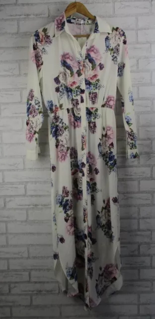 Tulips womens maxi dress white purple blue floral print 10 bnwt