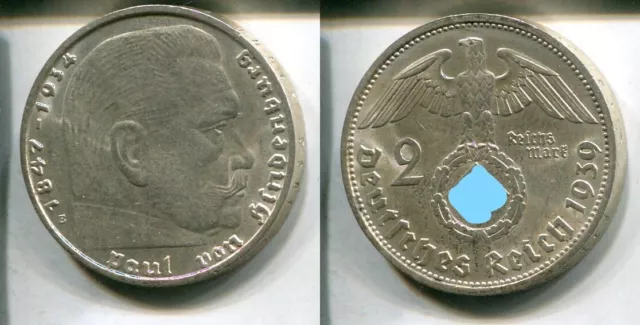 DRITTES REICH 1939 E - 2 Reichsmark in Silber, vz/stgl. - HINDENBURG - RAR!