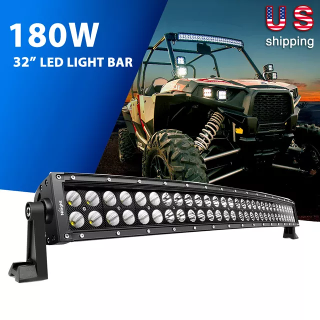 Curved 32" inch 180W LED Work Bar Lights Off-Road Driving Lamp Flood Spot Combo