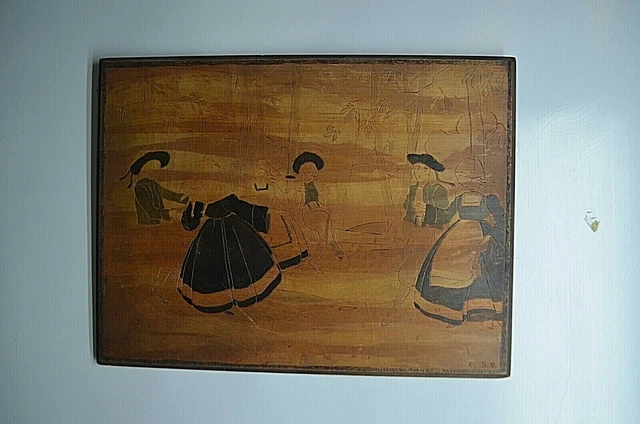 Ancien Tableau Peinture Gravure Sur Bois Danse Bretonne