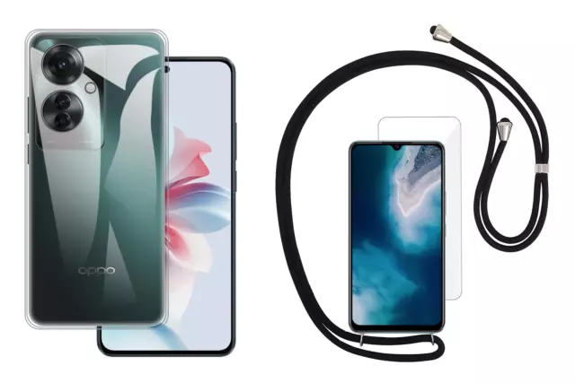 Funda Oppo Reno 11F / F25 Pro (5G) Silicona Gel TPU Colgante Cordon + Protector