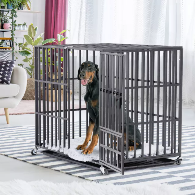 Heavy Duty Anti-chew Dog Cage L-XXL Pet Playpen Crate Kennel with Casters & Tray