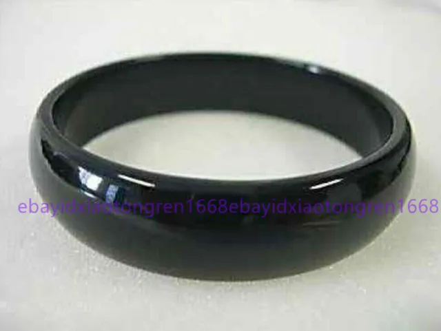 Natural Black Agate Onyx Nephrite Jade Gemstone Bangle Bracelet 56-62mm Jewelry