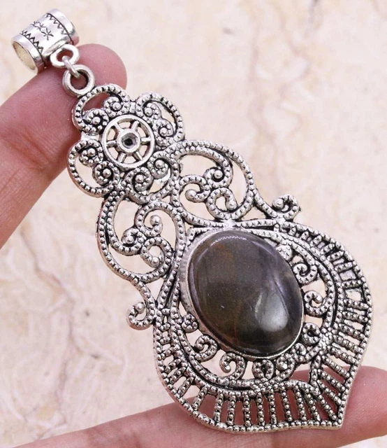 Gorgeous Picasso Jasper 925 Silver Plated Handmade Pendant of 3" Ethnic Gift