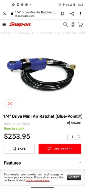Snap On Blue Point 1/4 air ratchet hardly used well maintained.