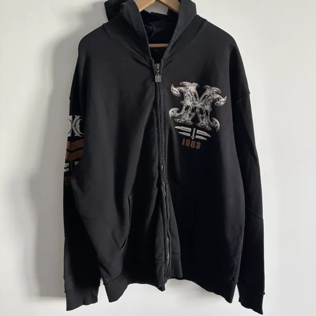 Y2K Xtreme Couture By Affliction Black Zip Up Hoodie Skull Grunge Sz XLarge Goth