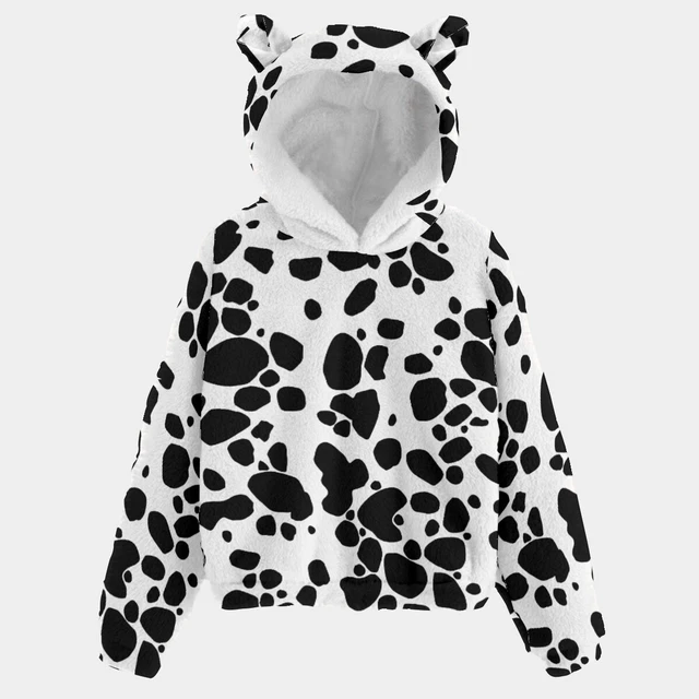 Dalmatian Print Kid’s Borg Fleece Hoodie with Ears