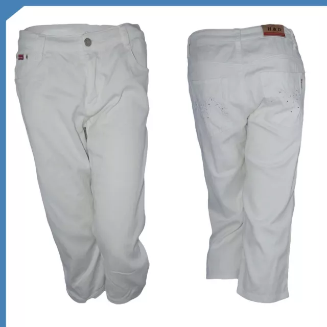 H&d Pantaloni Da Donna Al Polpaccio Capri Bianco Cotone 5 Tasche Taglia Large 44