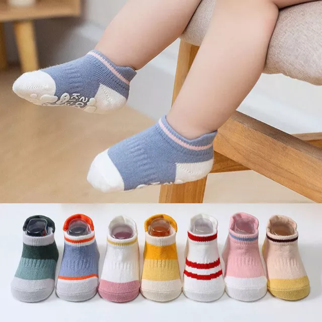 5 Pairs Anti-slip Cotton Non Skid Ankle Rubber Grip Floor Socks Boy Girl Toddler