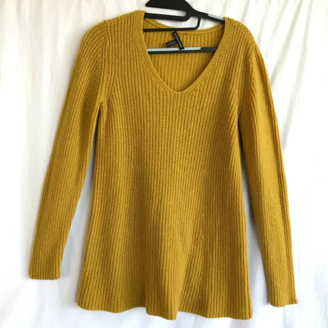 Eileen Fisher Sweater Women Small Yellow Yak Merino Wool Ribbed V Neck Pullon