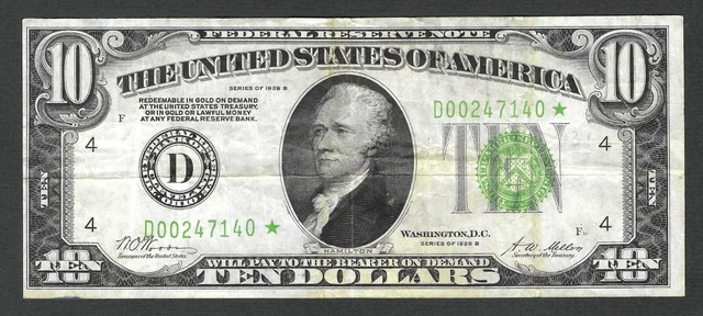 1928-B $10 FRN Cleveland STAR Note Fr# 2002-D* (Woods & Mellon) SCARCE!