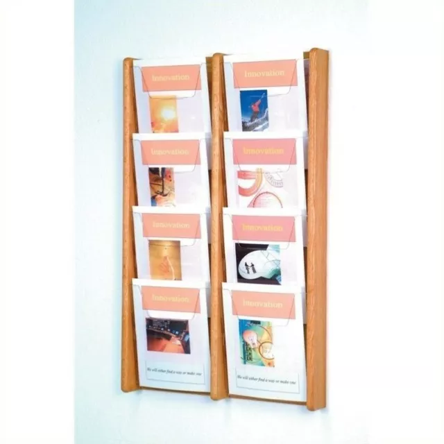 Pemberly Row 8 Pocket Acrylic and Oak Literature Display in Light Oak