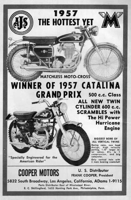 1957 Matchless G11 & Motocross Motorcycle Original Print Ad