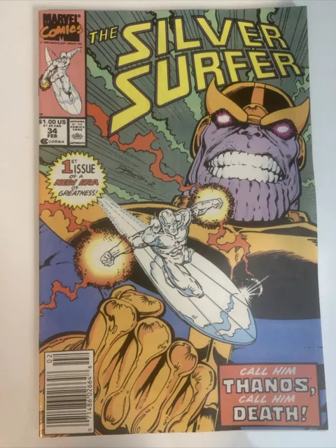 Silver Surfer #34 - Thanos - Jim Starlin - Newsstand Edition - Marvel 1991