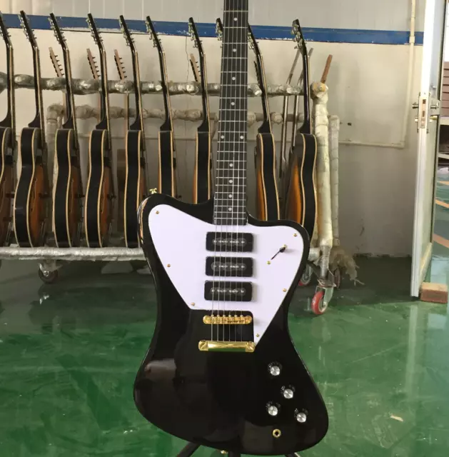 Non-reverse Firebird Electric Guitar Black P90 Pickups Gold Hardware Guitar