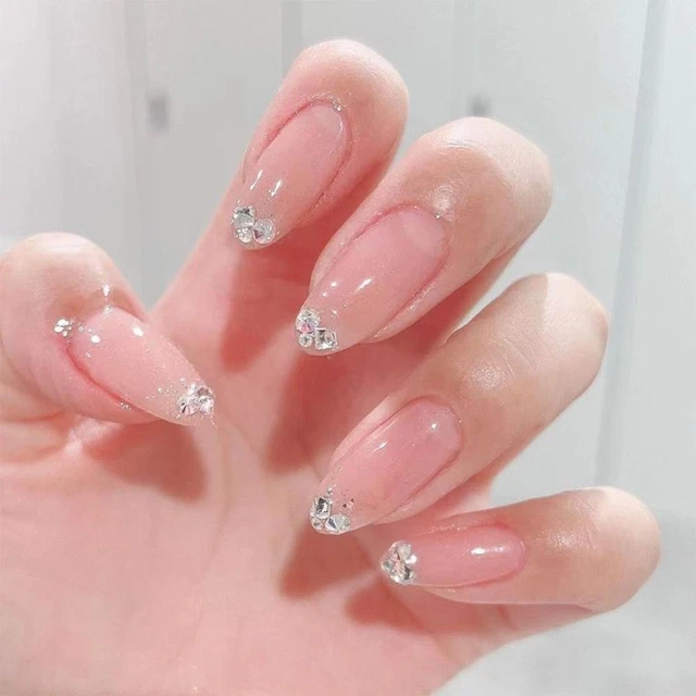 de chat Appuyez sur les ongles Paillettes Français Faux ongles Longue Amande