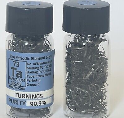 Tantalio Metal Virutas 99.9% 10 Gramos En Labeled Periódicos Elemento Botella