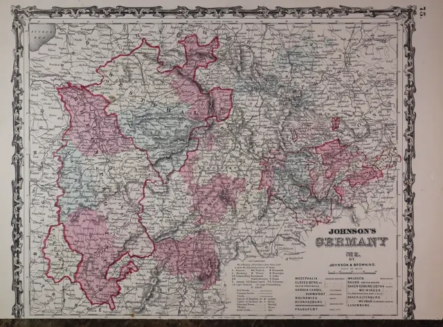 Antique 1862 Johnson Atlas Map ~ GERMANY #2 ~ (14x18) Free S&H -#1400