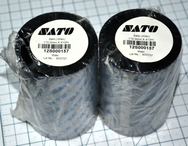 (2) SATO Ribbon 12S000157 110mm x 410m   Thermal transfer wax 4.3" x 1345' Roll