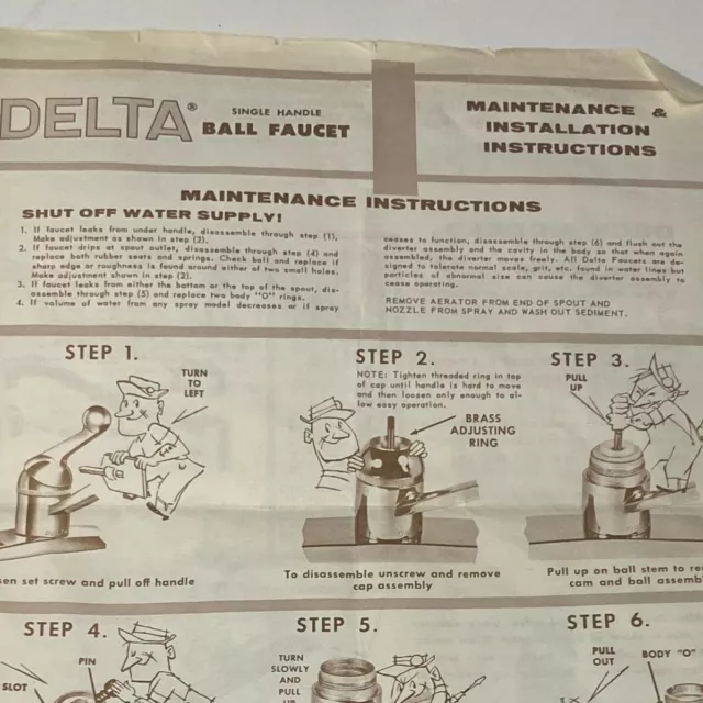 Delta Single Handle Ball Faucet Maintenance & Installation Instructions 1970s
