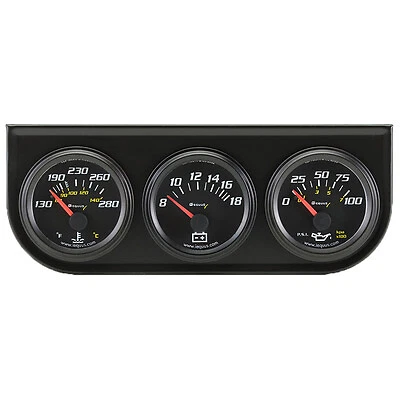 Equus 2.0 Dia Triple Gauge Set w/Black Panel - E6200
