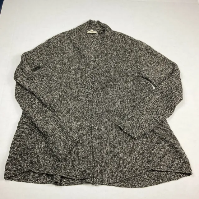 Eileen Fisher Linen Cardigan Beige Black Long Sleeve Open Front Sweater Large