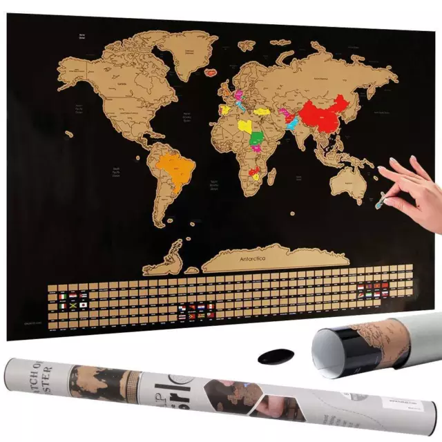 POSTER MAPPAMONDO DA Grattare con Bandiere Cartina Mappa del Mondo 80x60  Nero EUR 8,99 - PicClick IT