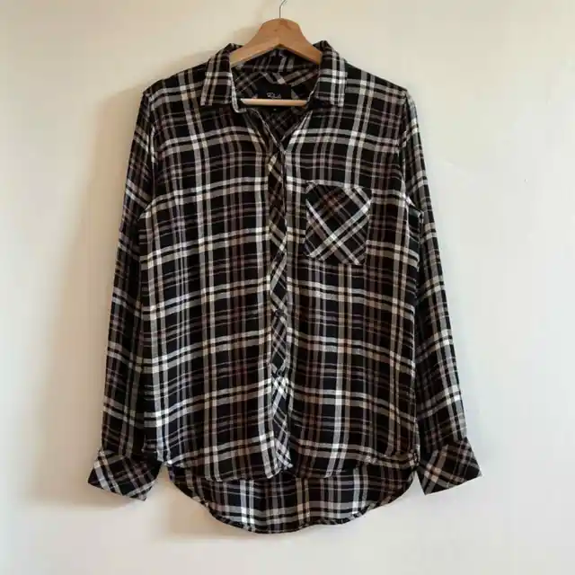 NWT Rails Hunter Midnight Blush Ivory Plaid Flannel Button-Down Shirt - Size XS