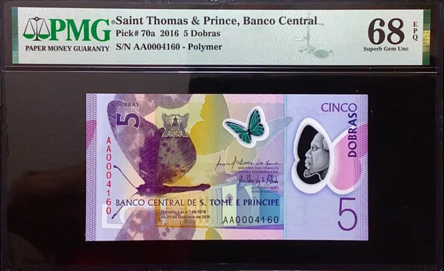 Canada - 2016 Saint Thomas & Prince Polymer Banknote PMG 68 EPQ 👍