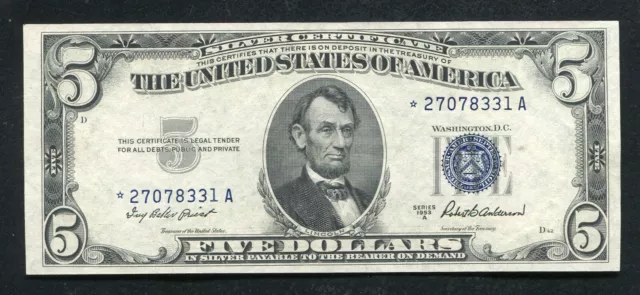 Fr. 1656* 1953-A $5 Five Dollars *Star* Silver Certificate Gem Uncirculated