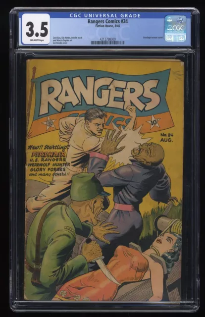 Rangers Comics #24 CGC VG- 3.5 Off White Bondage Torture Cover! Fiction House