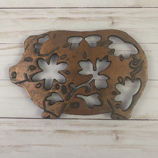 Vintage Copper Plated Cast Iron Pig Trivet Wall Hanging