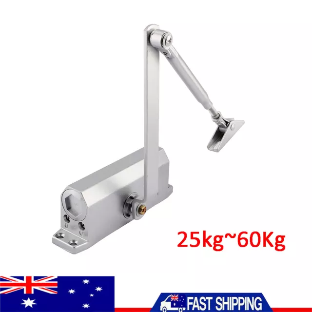 Adjustable Hydraulic Fire Rated Hold Open Silver Door Closer Suits 35kg~60Kg AU