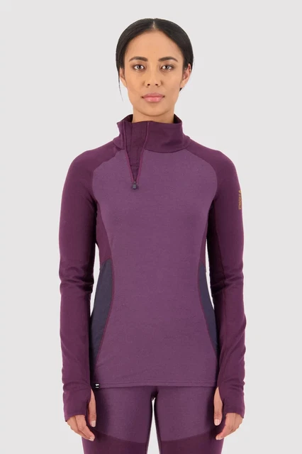 Mons Royale Womens Merino Baselayer Small Olympus Half Zip Ski Snowboard Purple