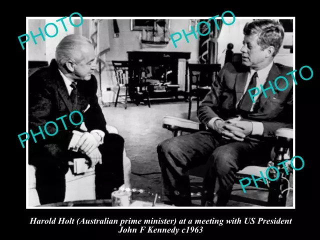 Old Postcard Size Photo Of Australia Prime Minister Harold Holt With Jfk 1963
