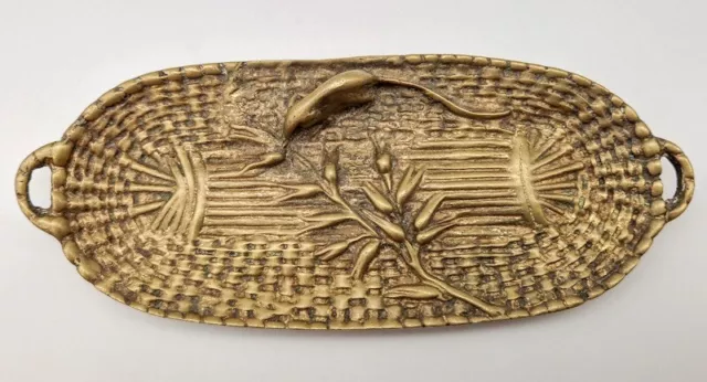 Antique bronze panier plat vide poche corbeille rat des champs