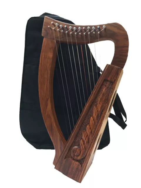 12 Strings Sheesham Wood Irish Harp, Carry bag & Tuning key