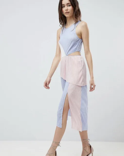 Asos Pastel Colorblock Midi Cutout Dress Size 6 Sleeveless