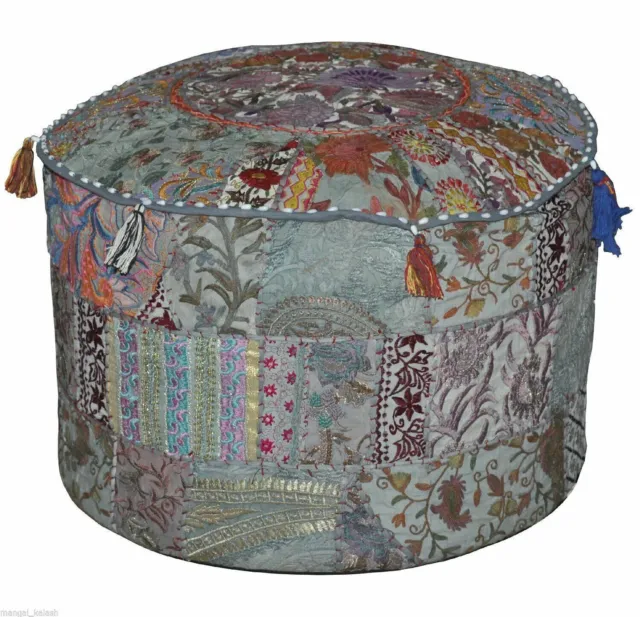 Patchwork Round Foot Stool New Indian Cotton Vintage Ottoman Pouf Cover Handmade